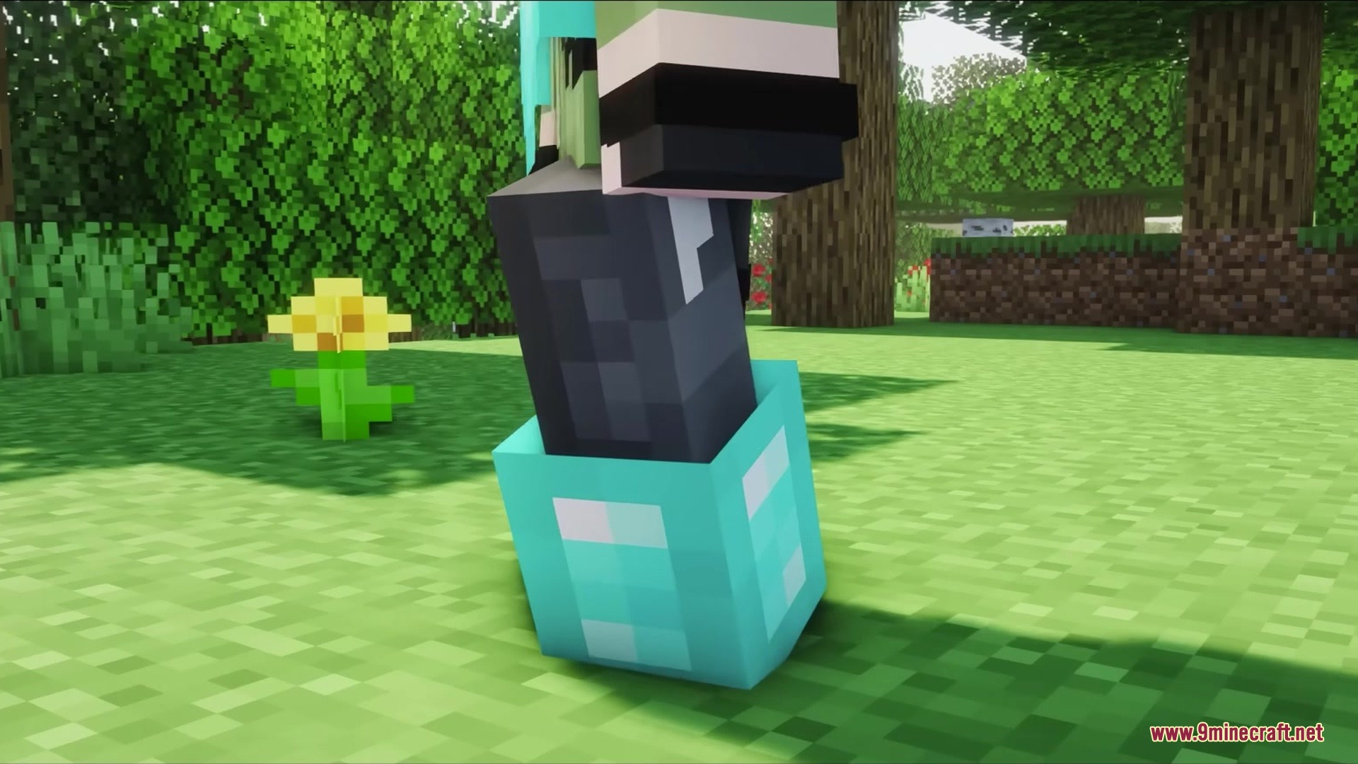 Detailed Animations Tester Resource Pack Screenshot 3 Close up of a Minecraft character leg wearing diamond boots with smooth animations