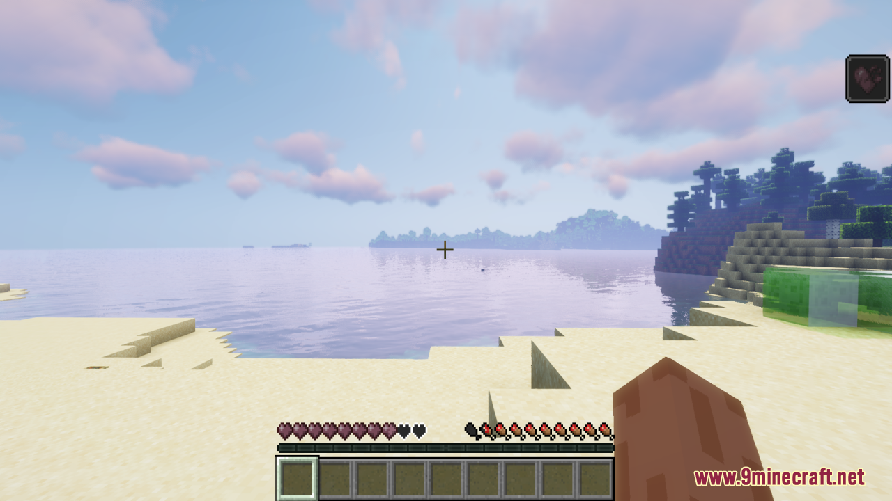Dev's Better Wither Hearts Resource Pack Screenshot 10 Scenic ocean view in Minecraft with clearer purple wither hearts on HUD