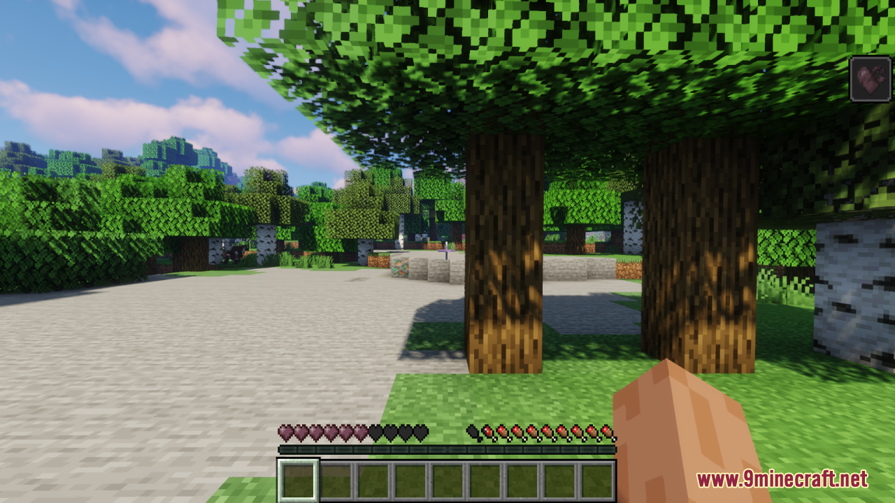 Dev's Better Wither Hearts Resource Pack Screenshot 11 Minecraft player health bar displaying clearer purple wither hearts in a forest