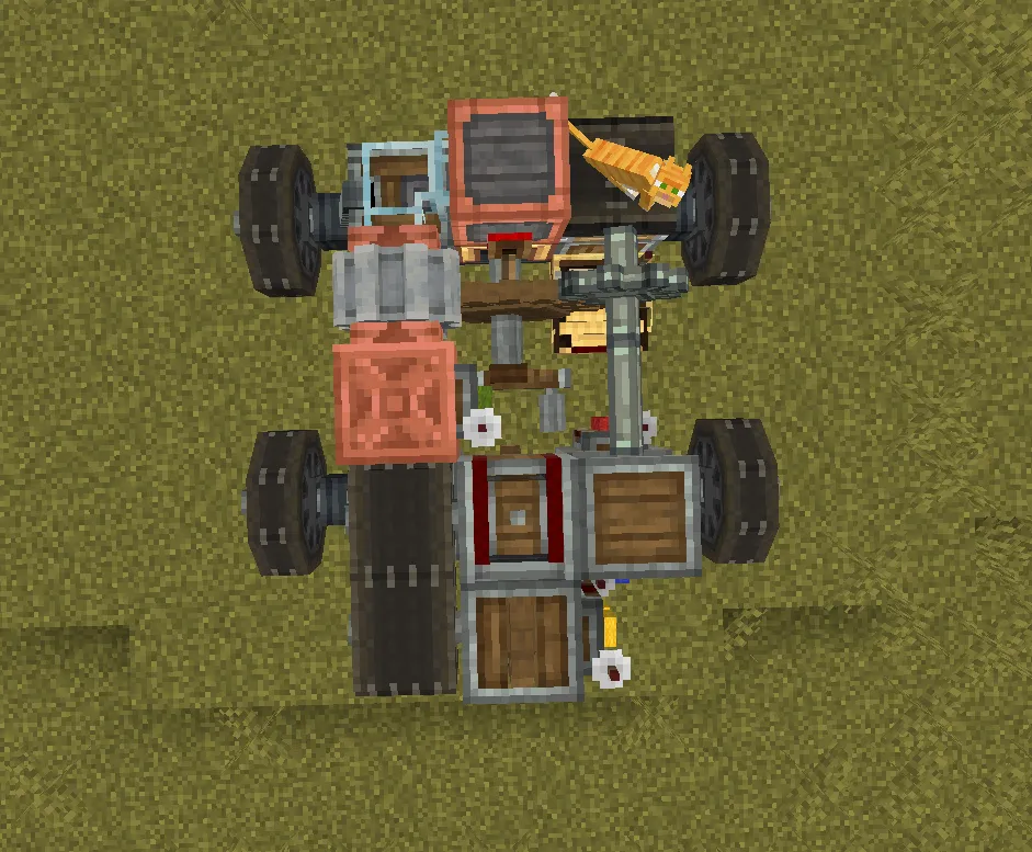 Top down view of a compact diesel car base with copper blocks