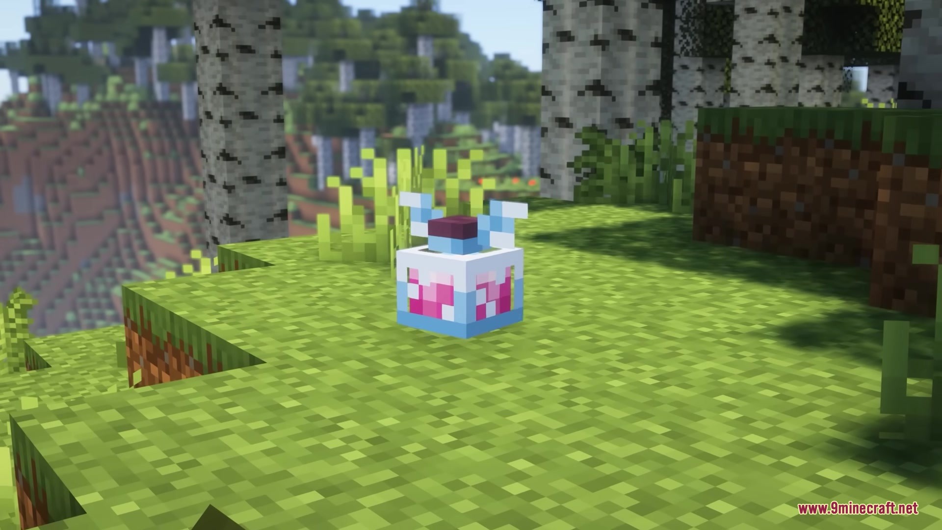 Dimension Red's Alchemy Resource Pack Screenshot 4 A single 3D potion bottle sitting on the grass in a forest