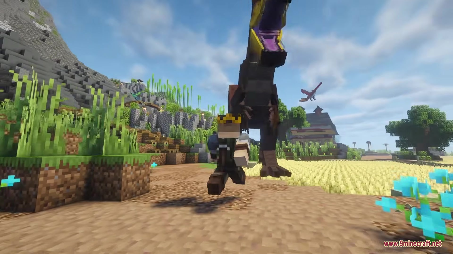 Dodo Rex Mod Screenshot 6 A giant dark monster with an open mouth chasing a player through fields