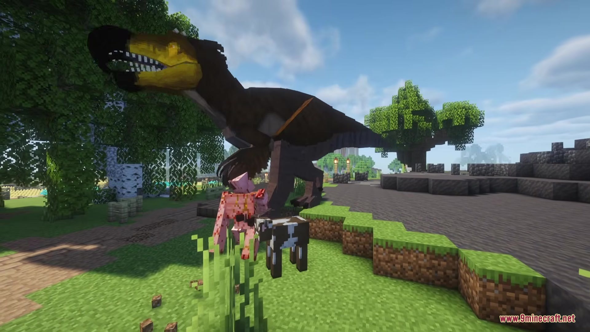 Dodo Rex Mod Screenshot 9 A massive Dodo Rex creature towers over a pig and a cow