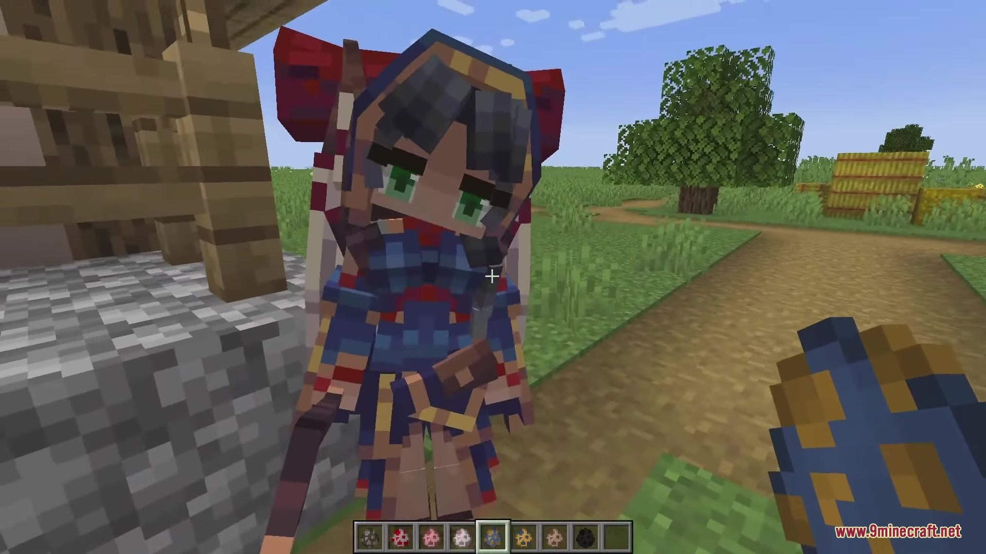 Dokimobs Mod Screenshot 5 Dokimobs Mod features a detailed anime style character in a Minecraft village