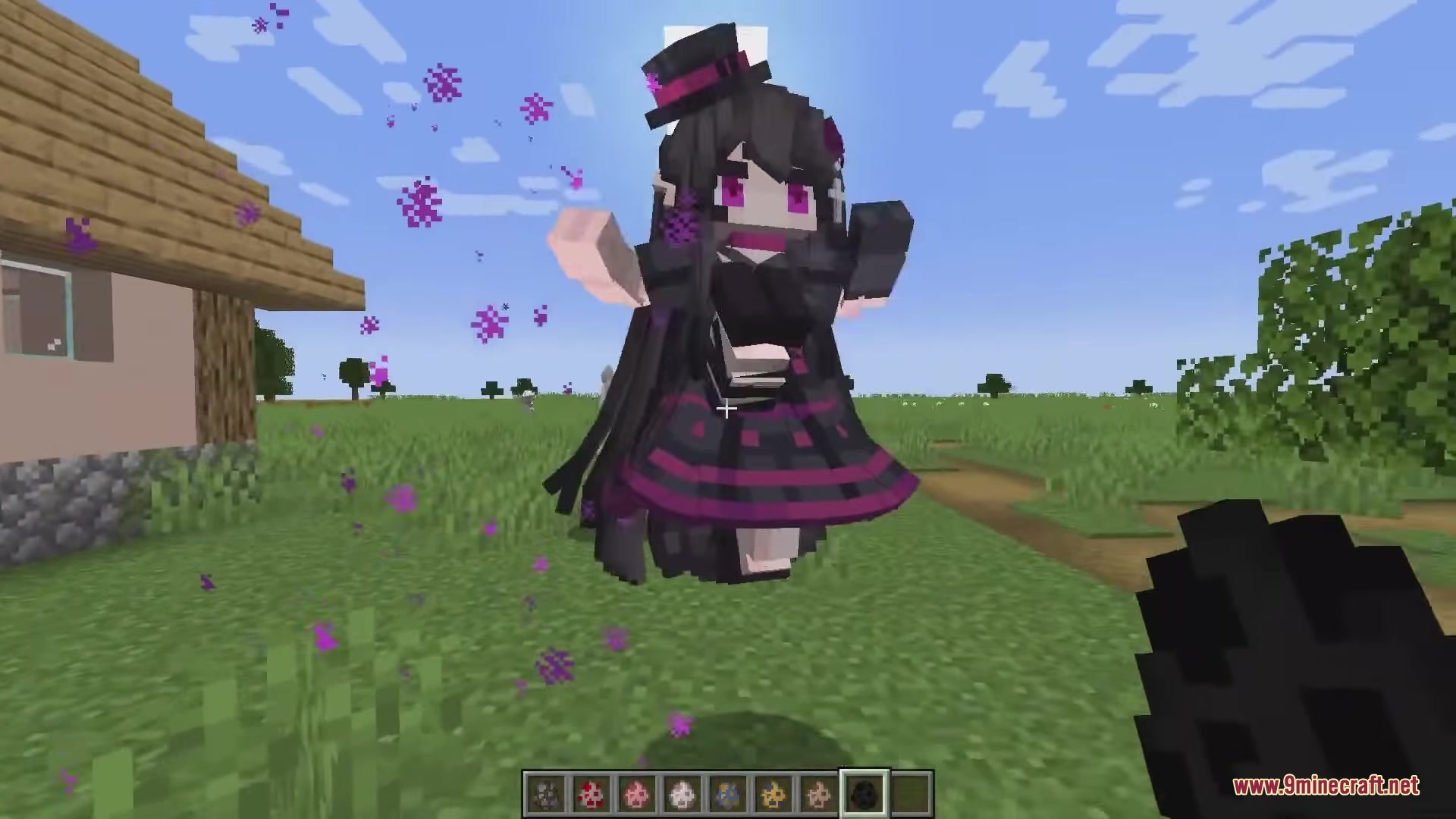 Dokimobs Mod Screenshot 8 An enderman girl mob wearing a top hat surrounded by purple particles