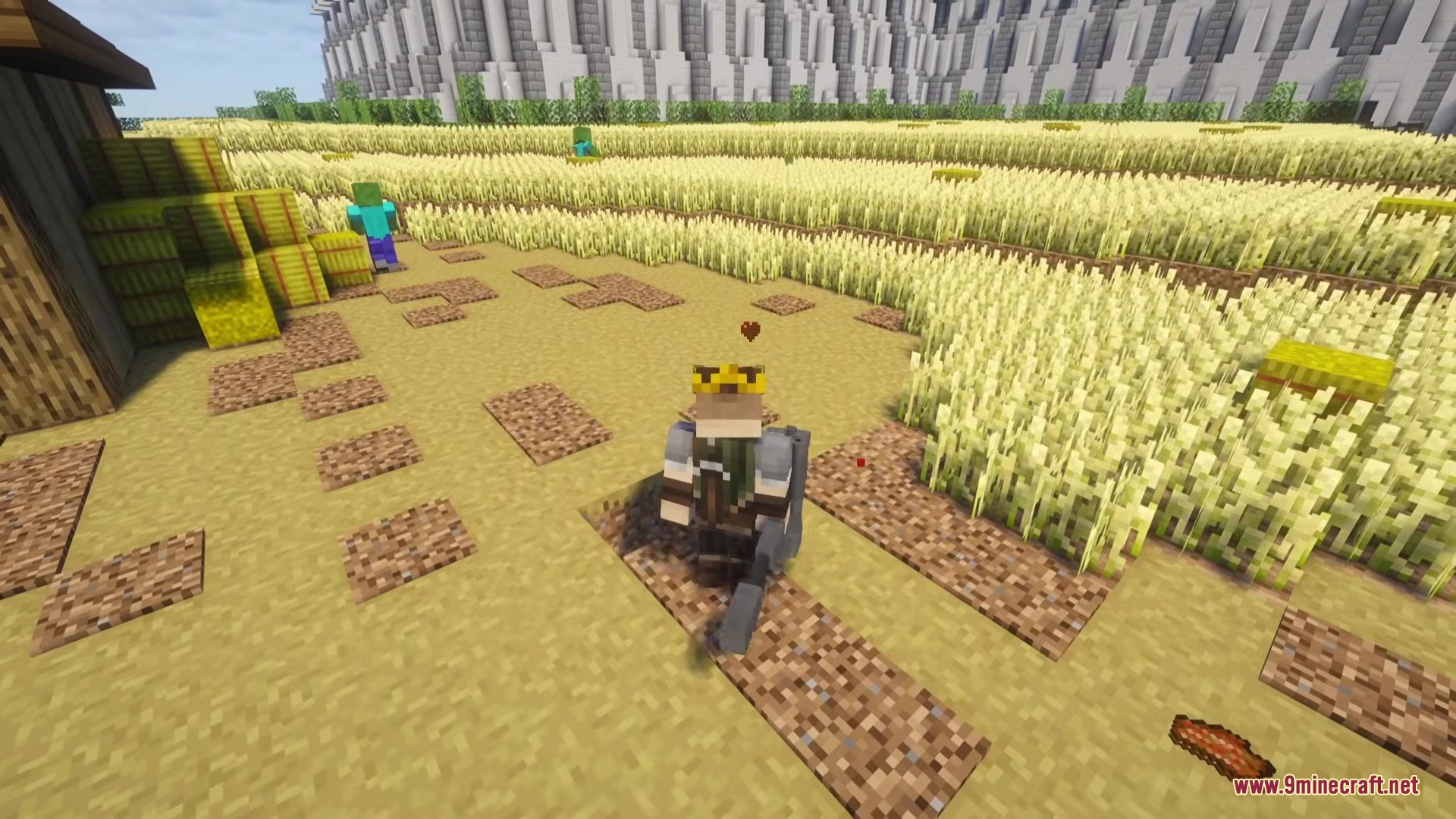 Doomsday Armors Mod Screenshot 9 Player wearing Doomsday Armors standing in a wheat field with a zombie nearby