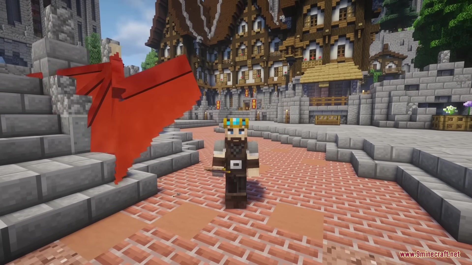 Draconic Spells Mod Screenshot 4 A player character summons massive red dragon wings using Draconic Spells Mod