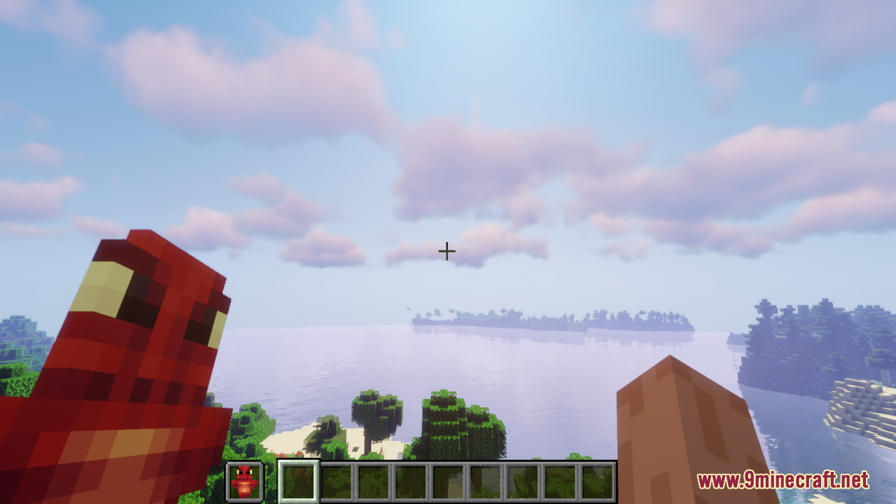 Dragon Totem of Undying Resource Pack Screenshot 4 First person view of a red dragon totem overlooking the water