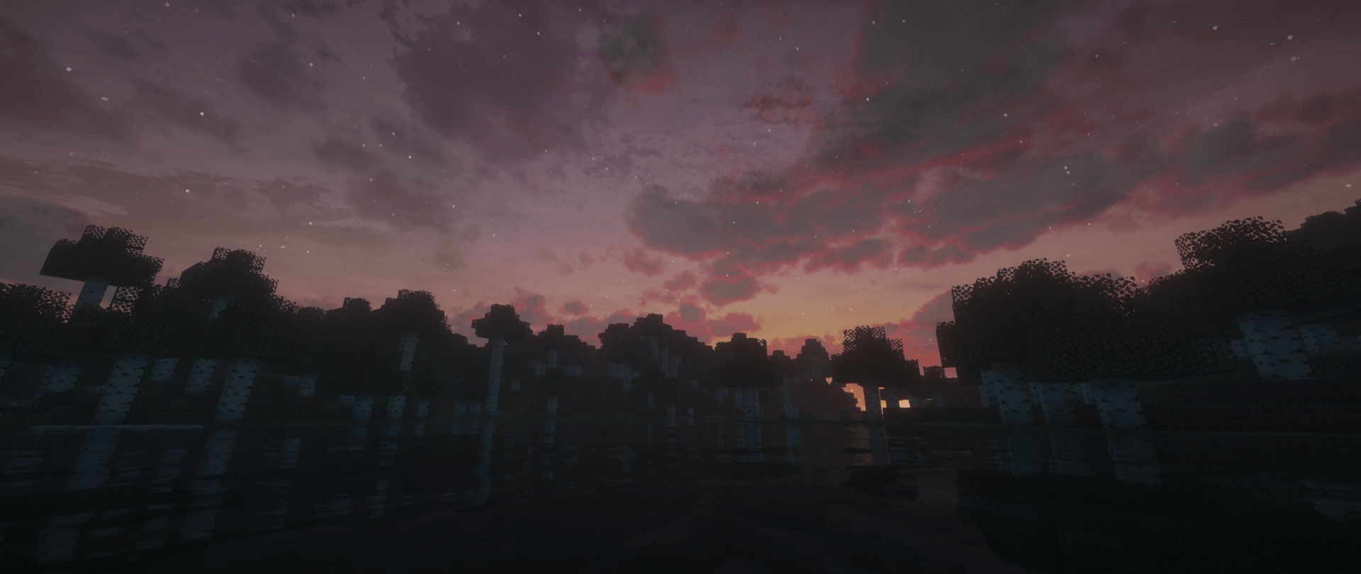 Dramatic Skys Shader Screenshot 5 Colorful purple and pink sunset with realistic clouds and stars over water