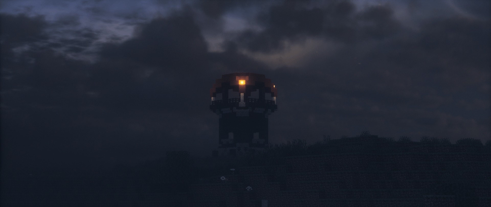 Dramatic Skys Shader Screenshot 8 Realistic clouds and lighting over a tall structure during a dark night