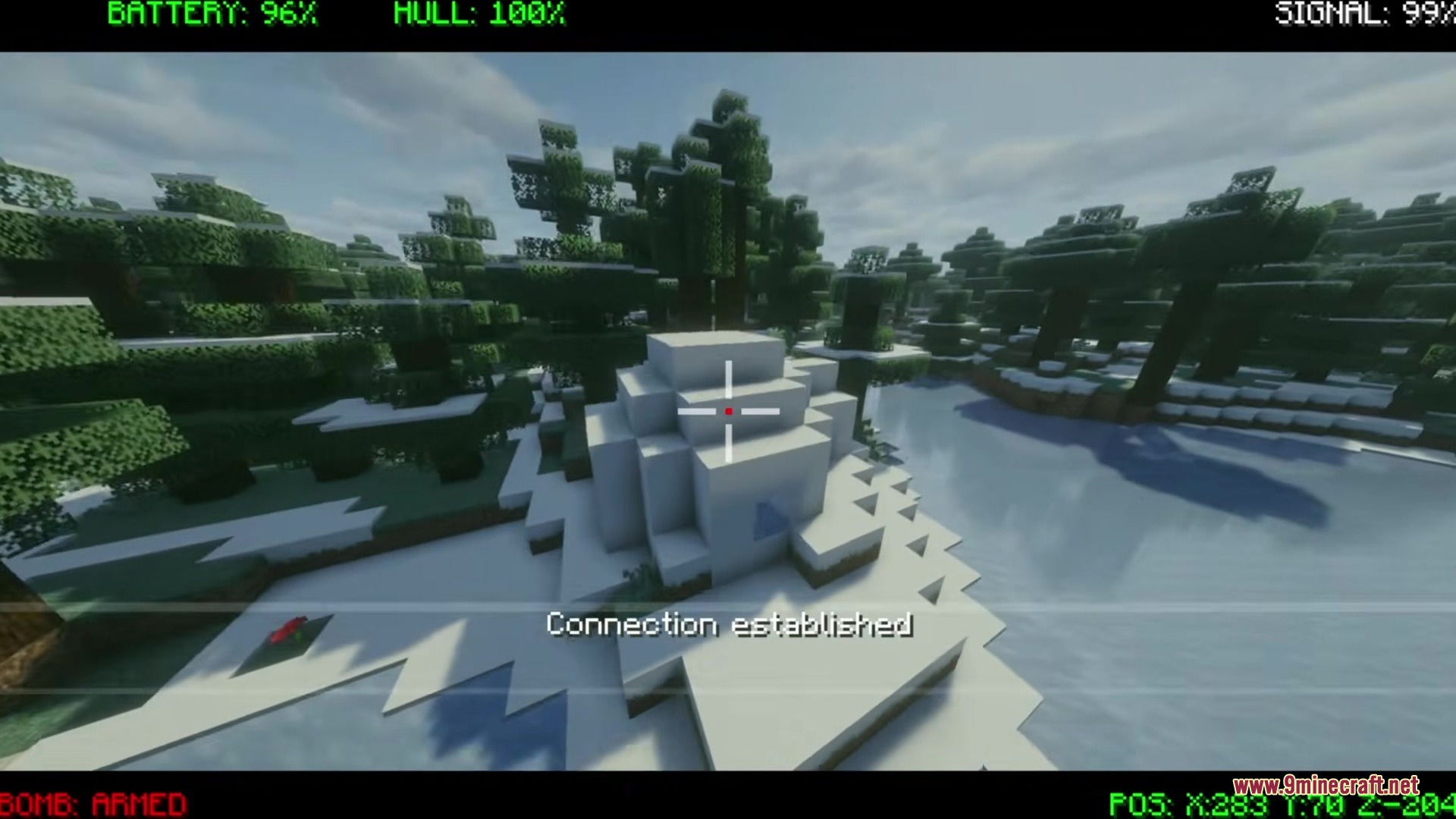 Drone FPV Mod Screenshot 6 First person camera view from a drone flying over a snowy igloo