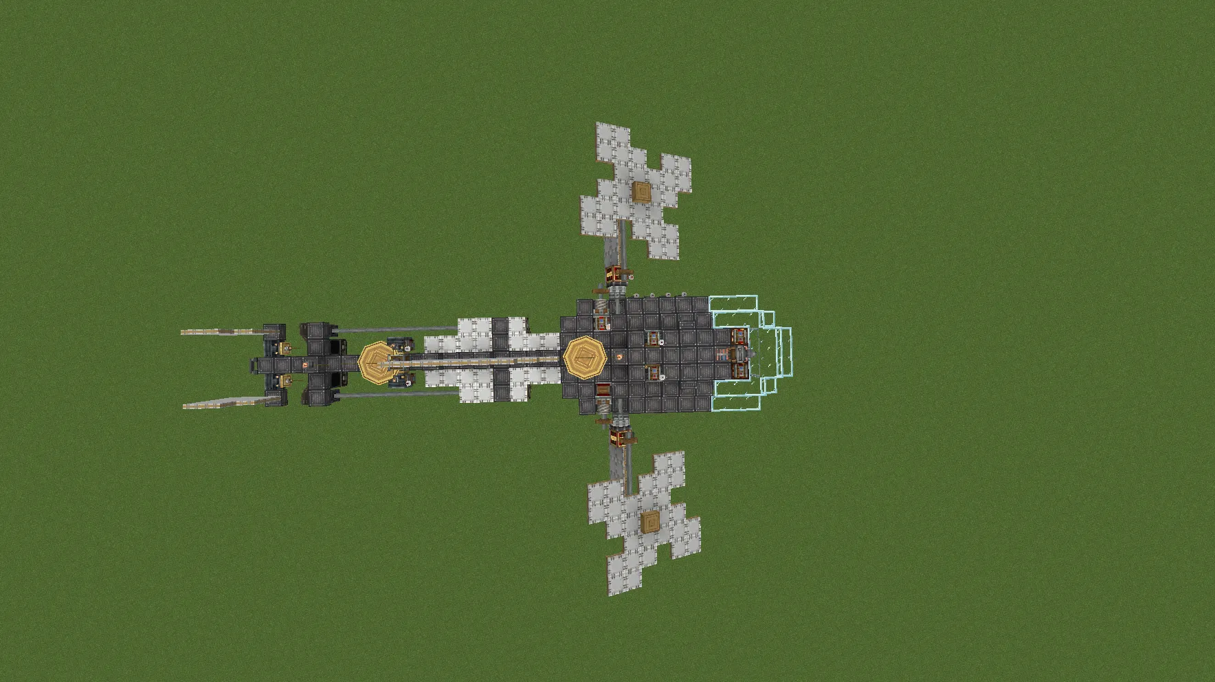 Top down view of the dual flight mode helicopter built in Minecraft