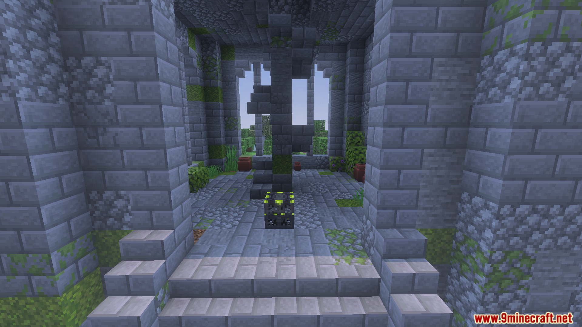 Dungeon Raiders Addon Screenshot 10 Inside a stone ruin featuring a monster spawner and a spiral staircase