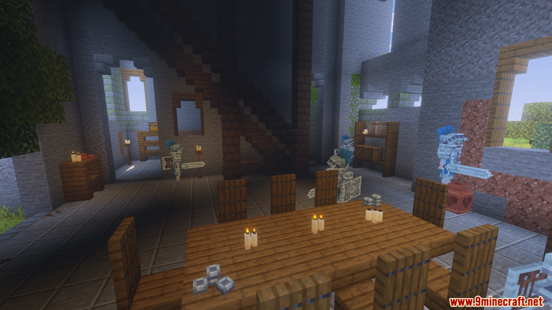 Dungeon Raiders Addon Screenshot 7 Skeleton warriors in blue armor inside a dungeon from the Dungeon Raiders Addon