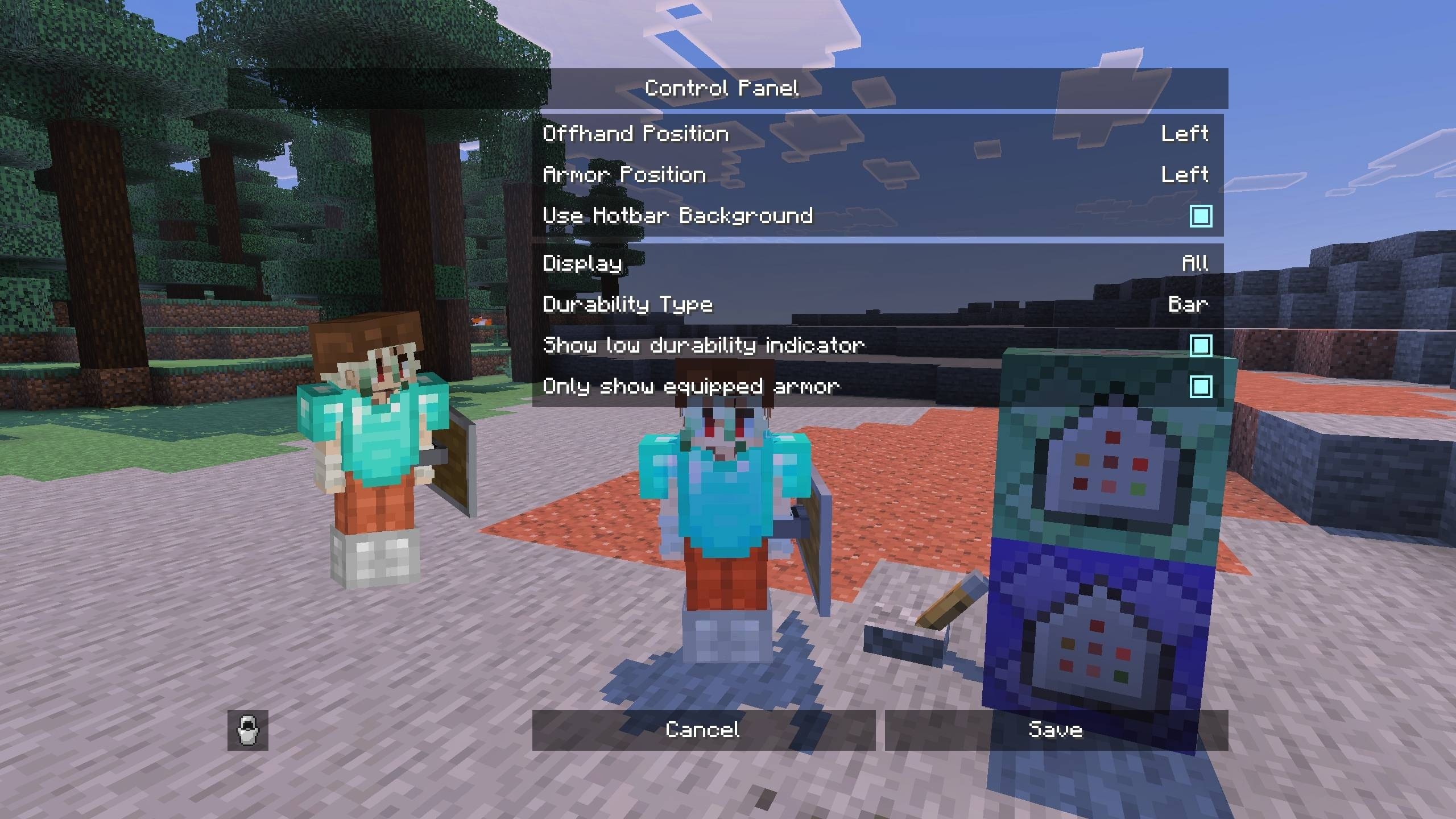 Durability Armor Viewer Addon Screenshot 1 Control Panel for the Durability Armor Viewer Addon settings in Minecraft
