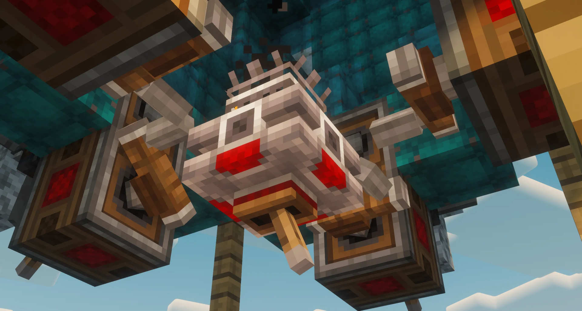 Easy Hot Air Balloon Survival Friendly No Addons Schematic Screenshots 1 Detailed view of the mechanical cranks and gears underneath the hot air balloon