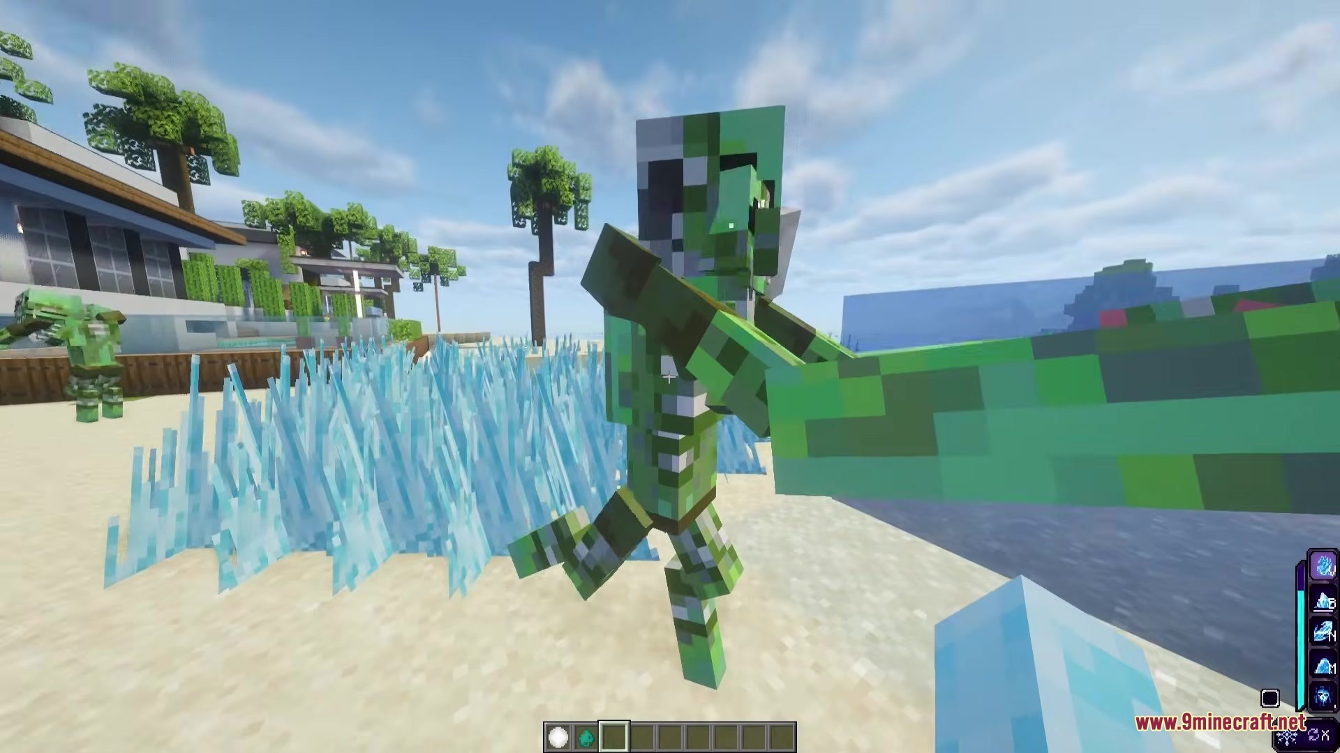 Echoes of Power Reborn Mod Screenshot 3 Player freezing water into ice spikes near a green skeleton