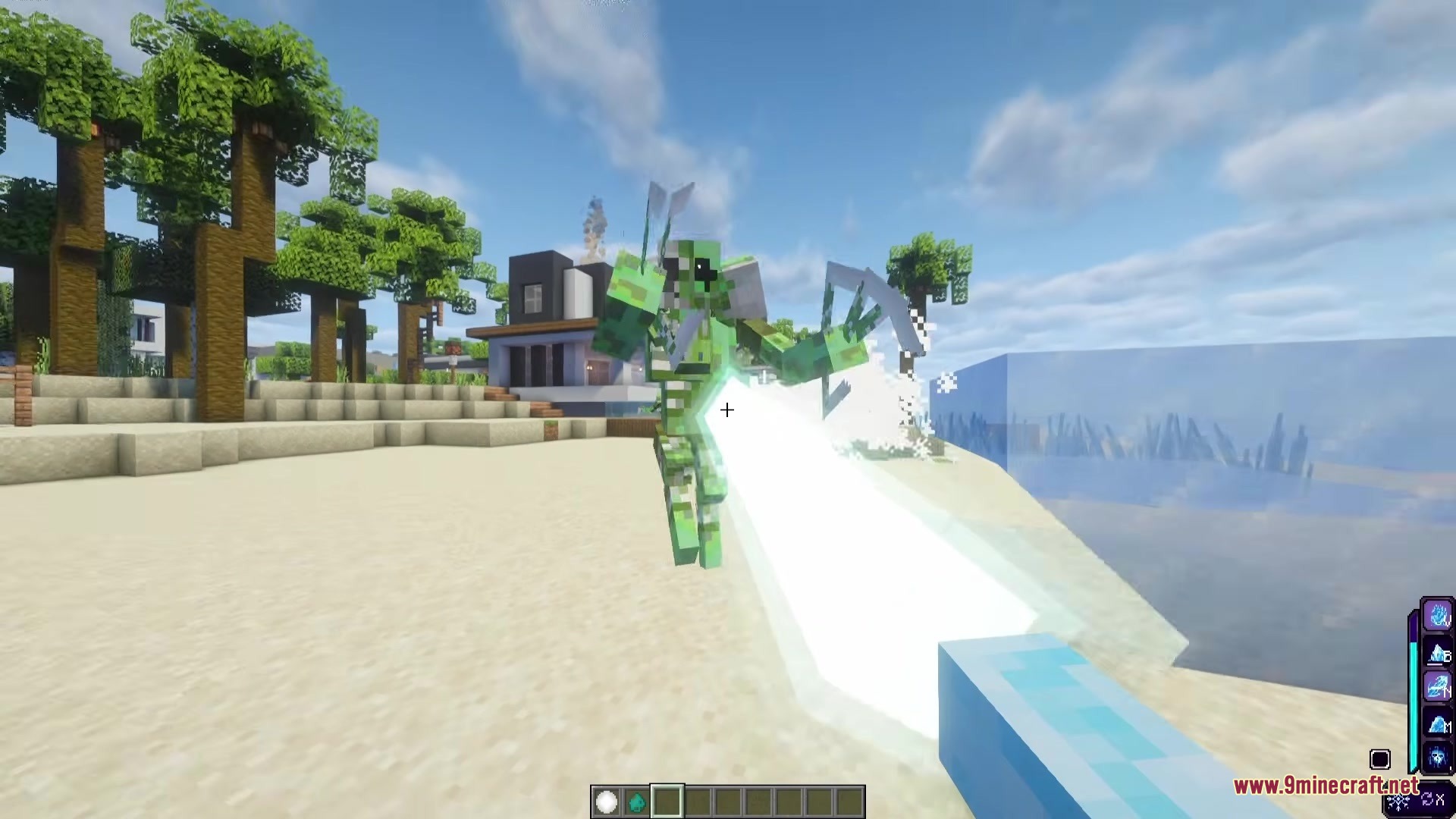 Echoes of Power Reborn Mod Screenshot 4 Player firing a white energy beam at a green skeleton