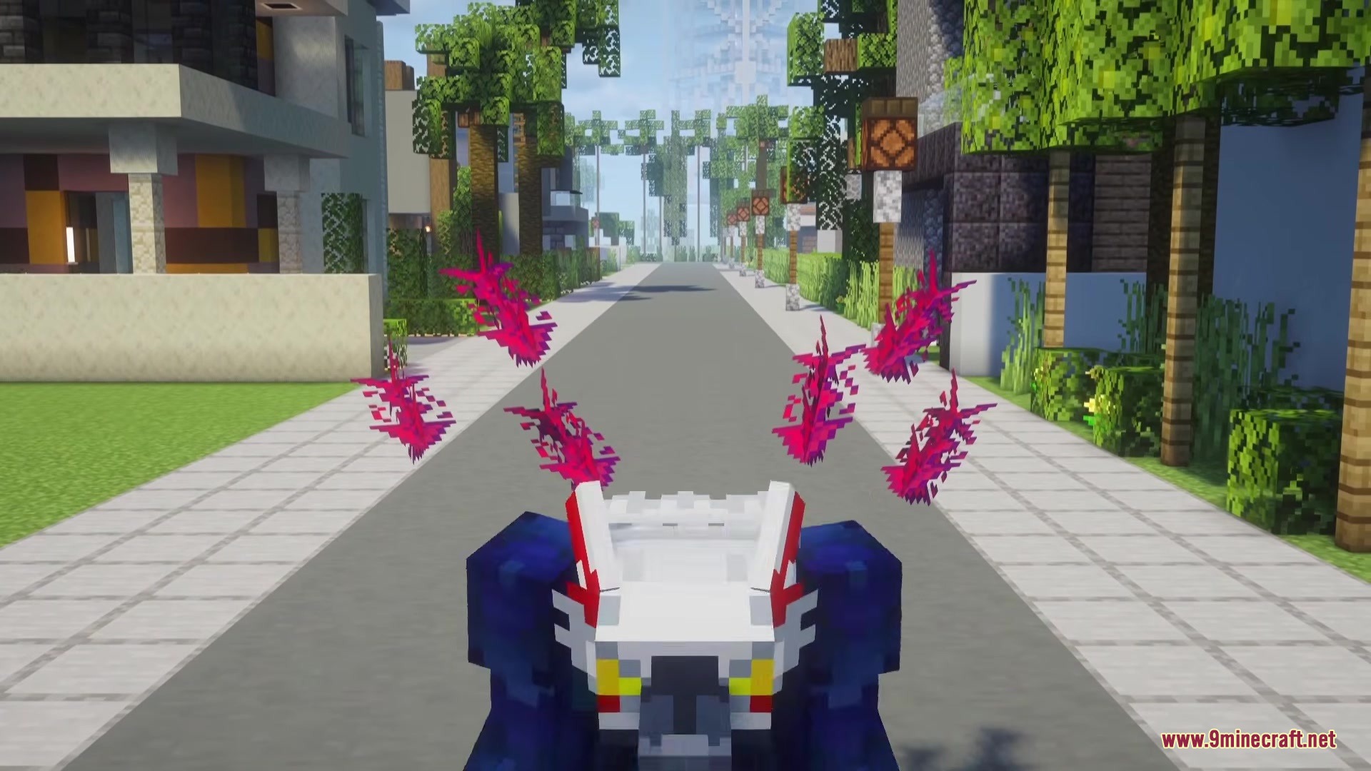 Echoes of Power Reborn Mod Screenshot 5 Player using pink energy powers in a modern city