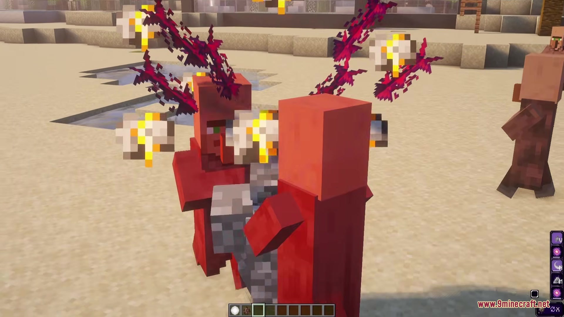 Echoes of Power Reborn Mod Screenshot 8 Villagers glowing red with purple energy effects from Echoes of Power Reborn
