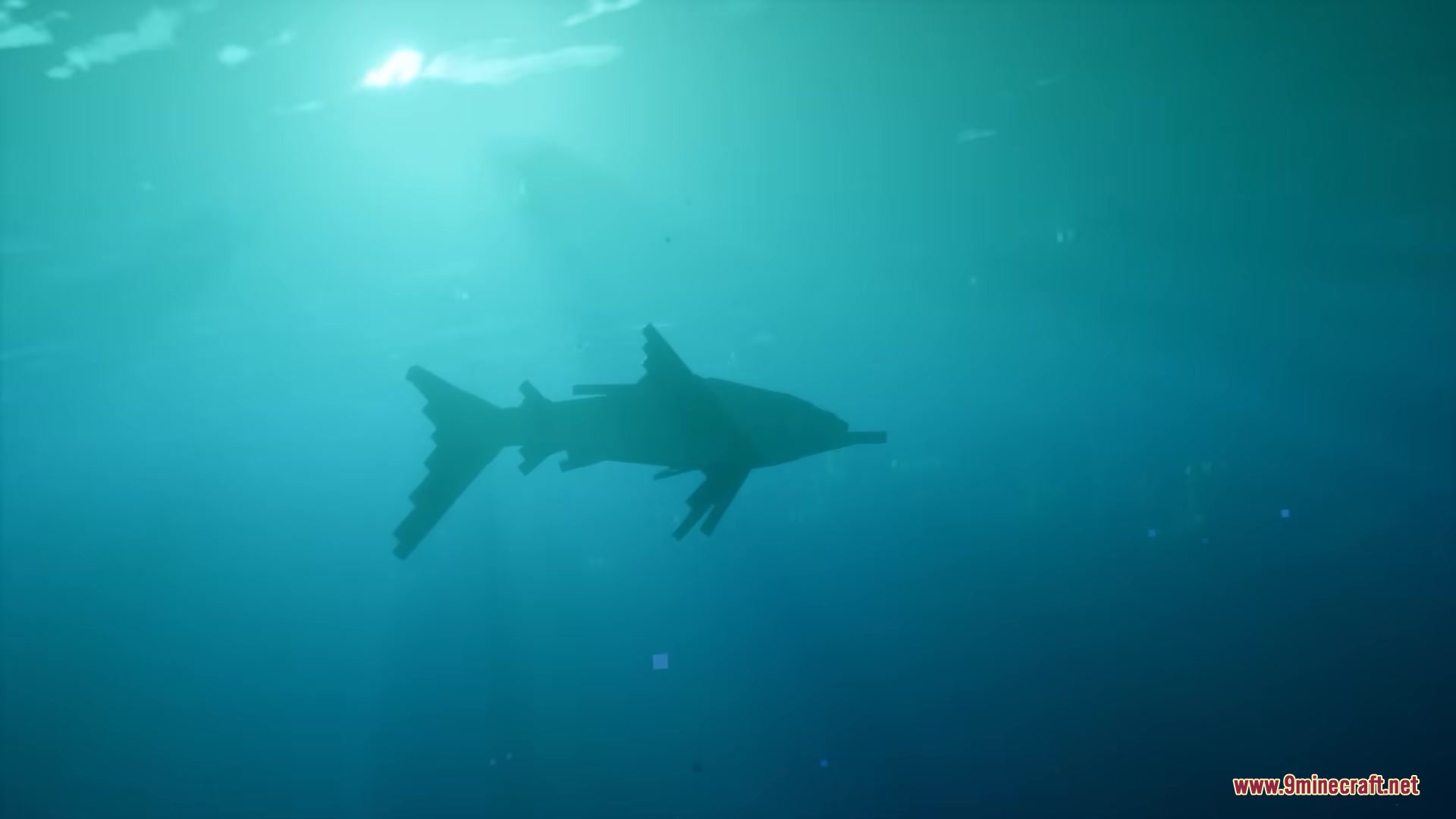 Ecological Replenishment Station Mod Screenshot 14 Silhouette of a six legged shark swimming in the deep blue Minecraft ocean