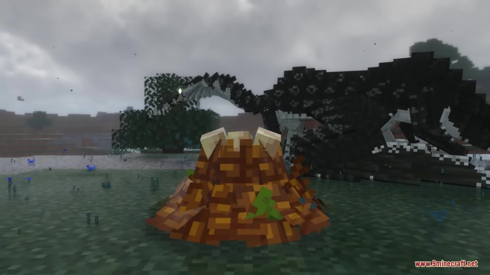 Ecological Replenishment Station Mod Screenshot 7 A large black six legged creature stands near a brown nest in a swamp