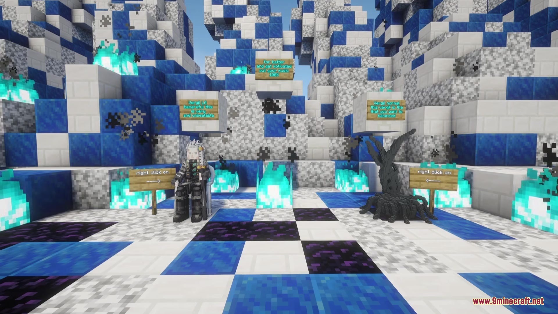 Efn Bosses Mod Screenshot 2 Vergil boss stands in a blue room with a small dark tree