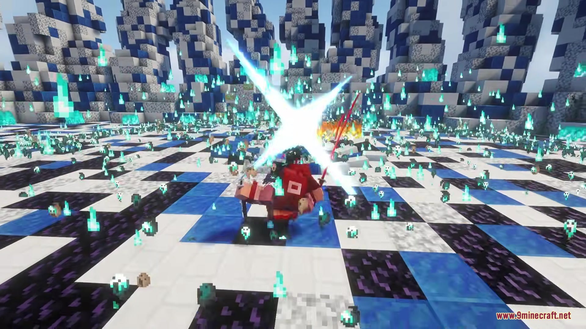 Efn Bosses Mod Screenshot 5 A boss character performs a powerful cross slash attack in a checkered arena