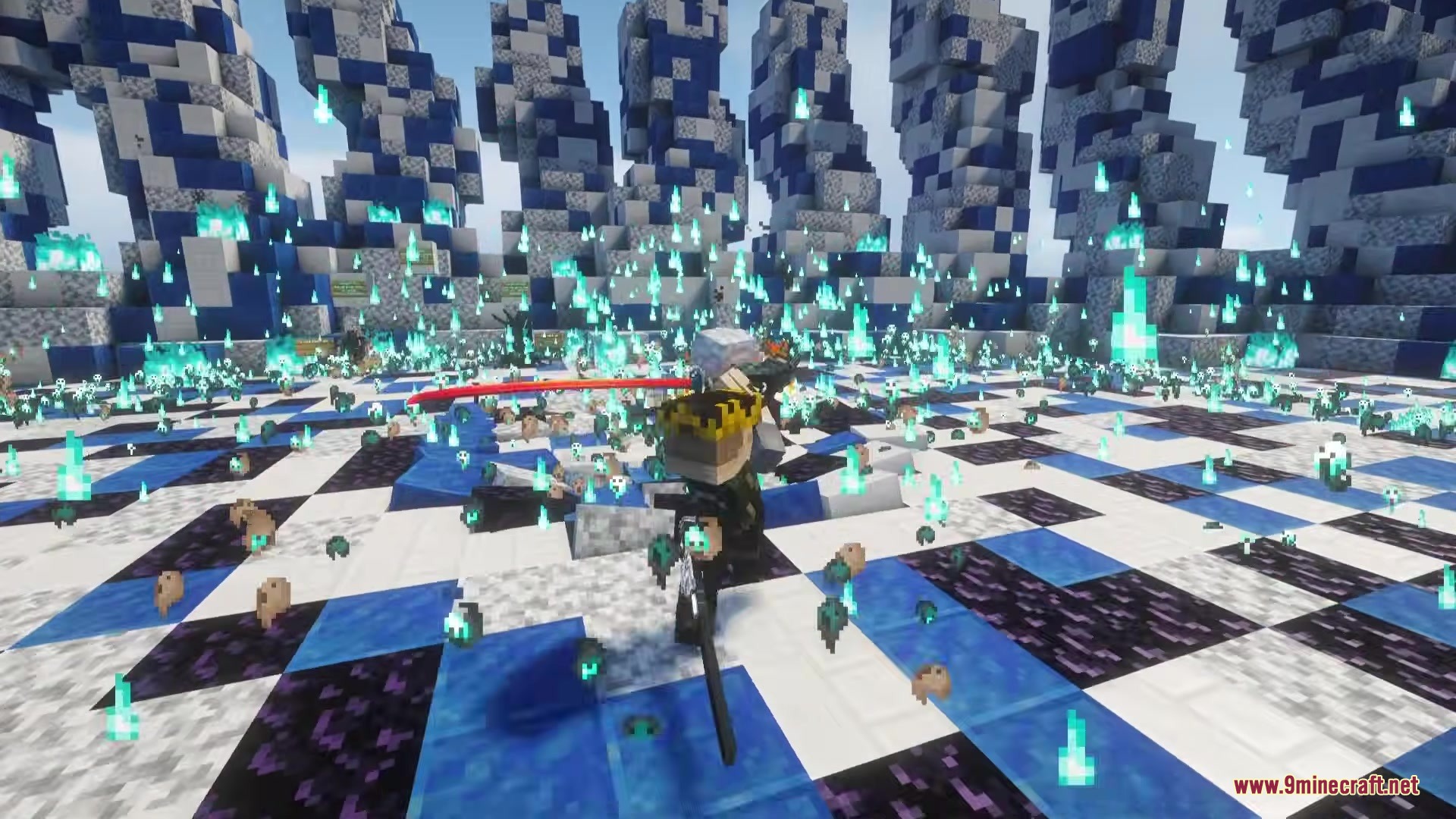 Efn Bosses Mod Screenshot 6 Vergil boss standing in a large arena surrounded by blue soul flames