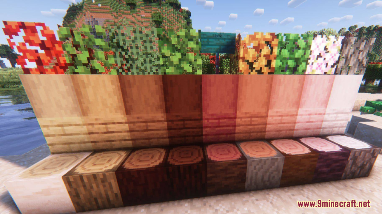 Embers Resource Pack showcases various wood types with polished textures and consistent colors