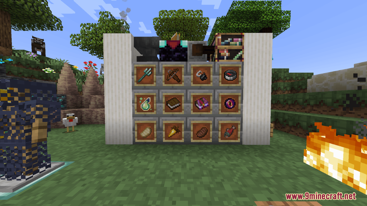 Embers Resource Pack displays polished item textures and tools on a display wall