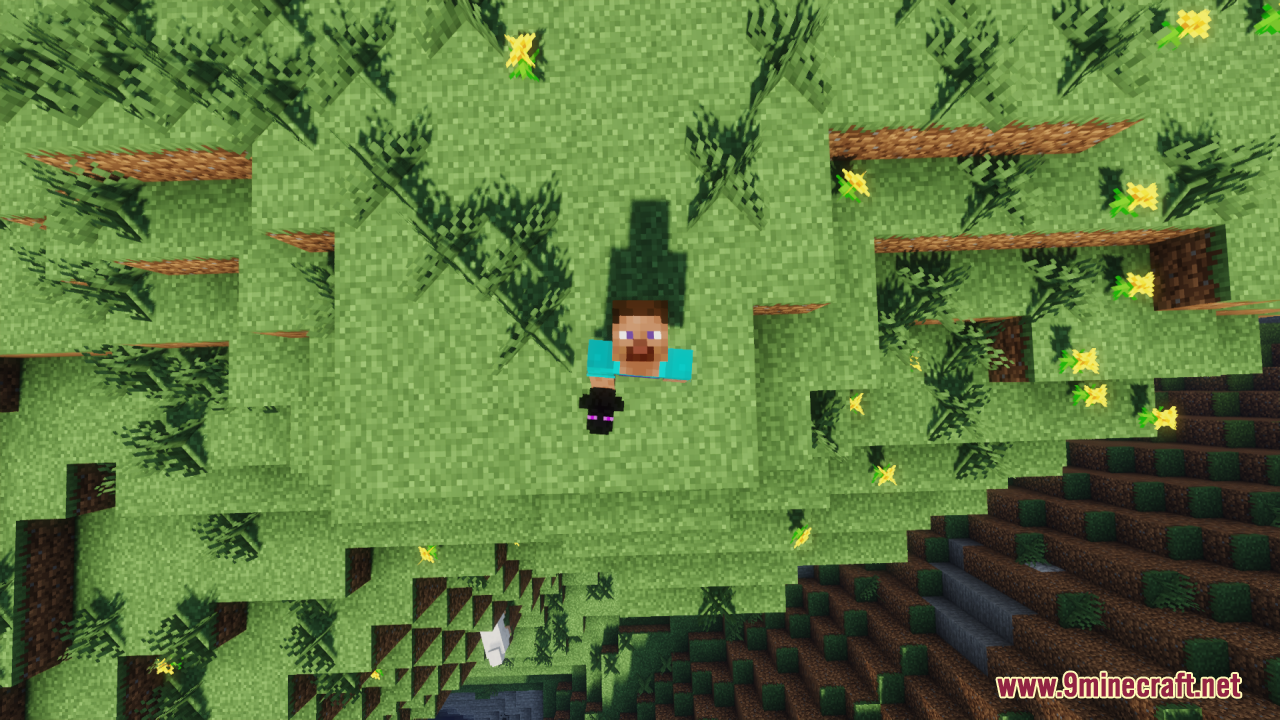 Enderman Totem of Undying Resource Pack Screenshot 8 Top down view of Steve holding a dark Enderman totem on green grass