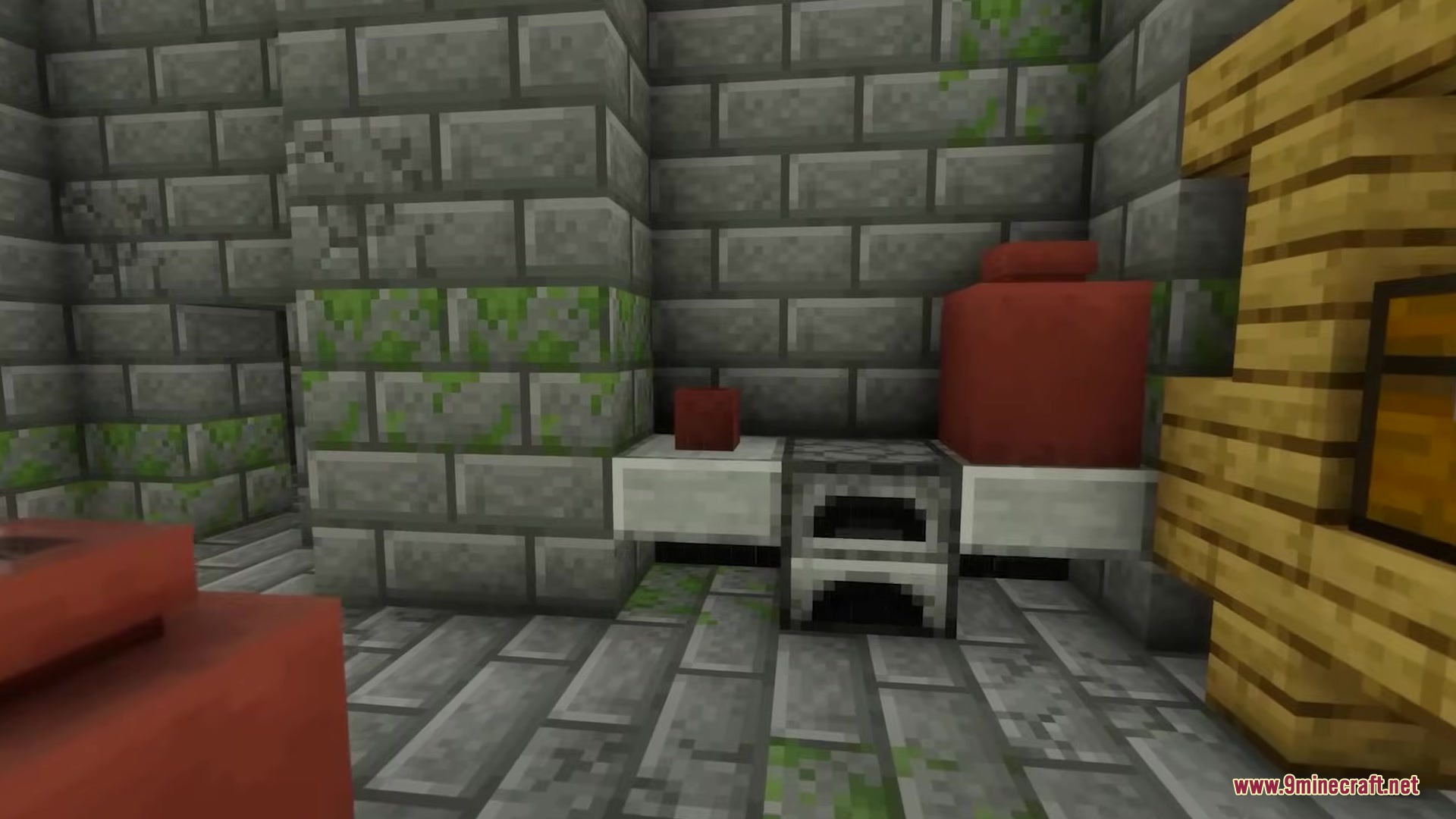 Enhanced Audio Ambience Sound Pack Resource Pack Screenshot 2 Minecraft interior with stone brick walls and red decorative pottery