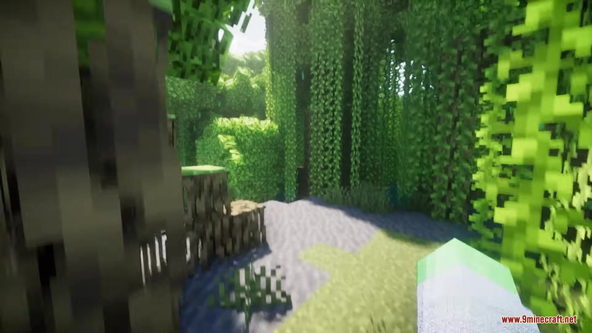 Enhanced Audio Ambience Sound Pack Resource Pack Screenshot 6 Sunlight filtering through lush green vines in a dense Minecraft jungle biome