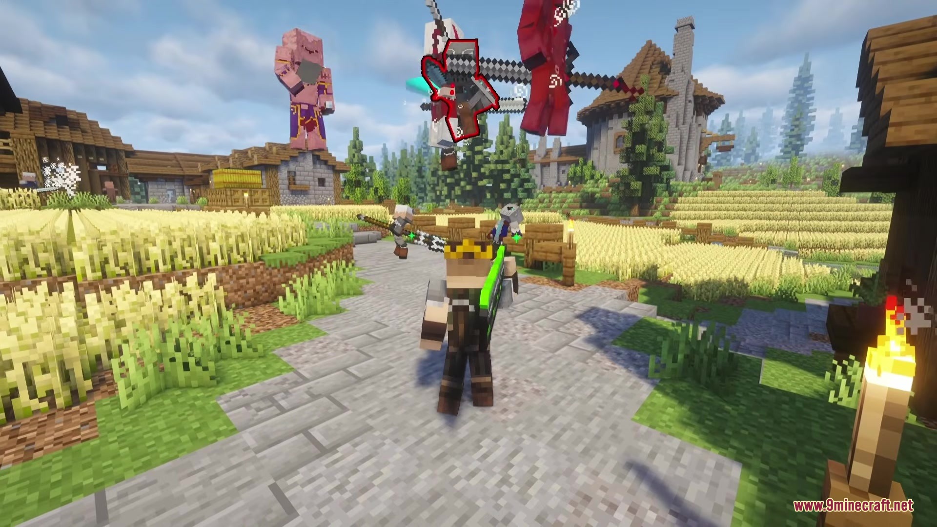 Epic Foes Epic Fight Addon Mod Screenshot 1 A player with a large sword faces giant Epic Foes bosses