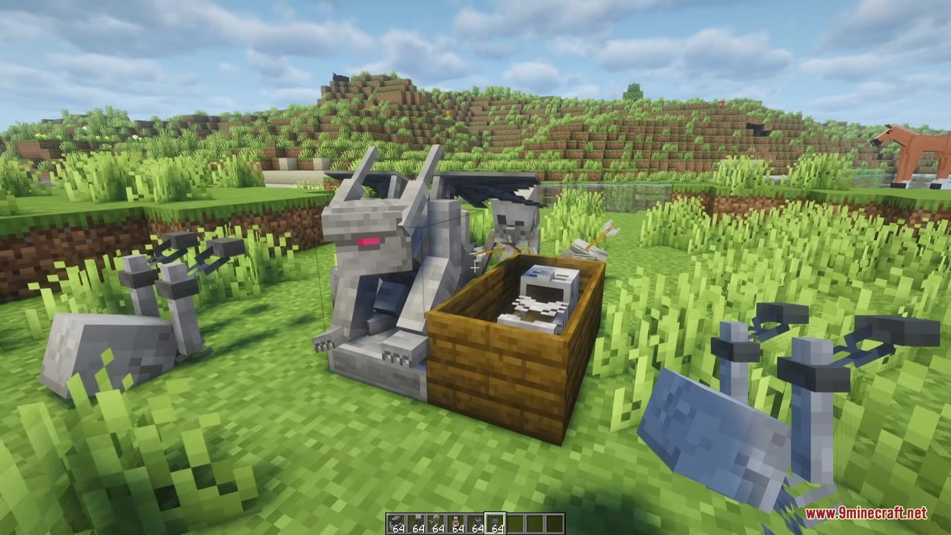Epic Hunt Medieval Animals and More Mod Screenshot 1 A stone dragon statue and a skeleton inside a wooden crate