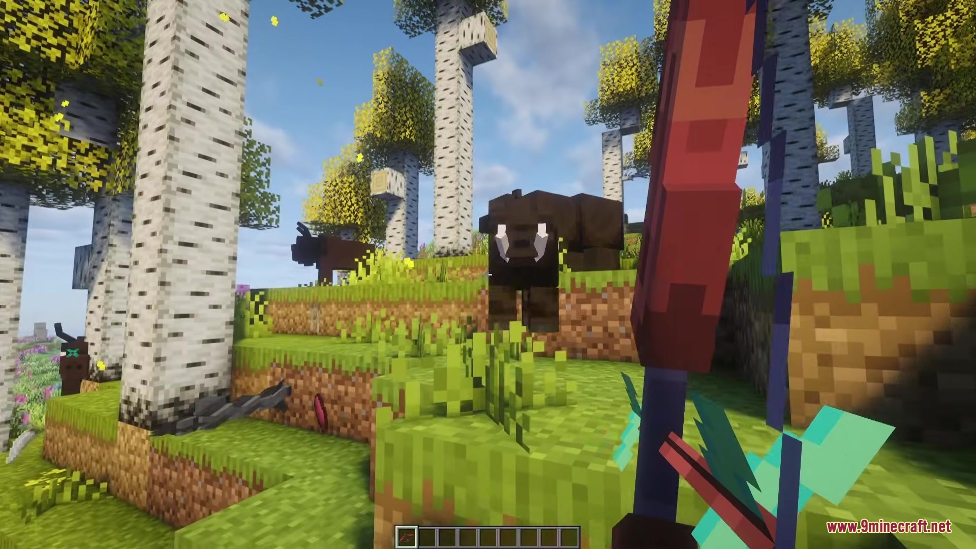 Epic Hunt Medieval Animals and More Mod Screenshot 4 Hunting a wild boar with a bow in a sunny forest biome