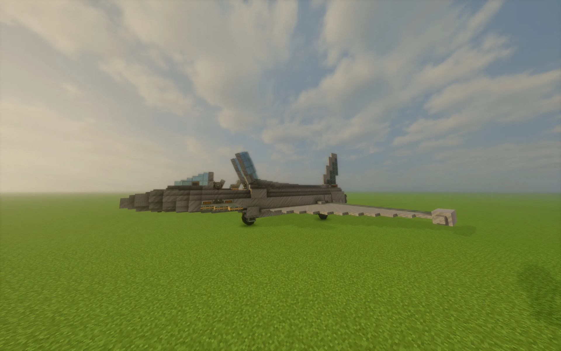 Eurofighter Typhoon Survival Friendly Schematic Screenshots 4 Side view of a Minecraft fighter jet with an open cockpit canopy