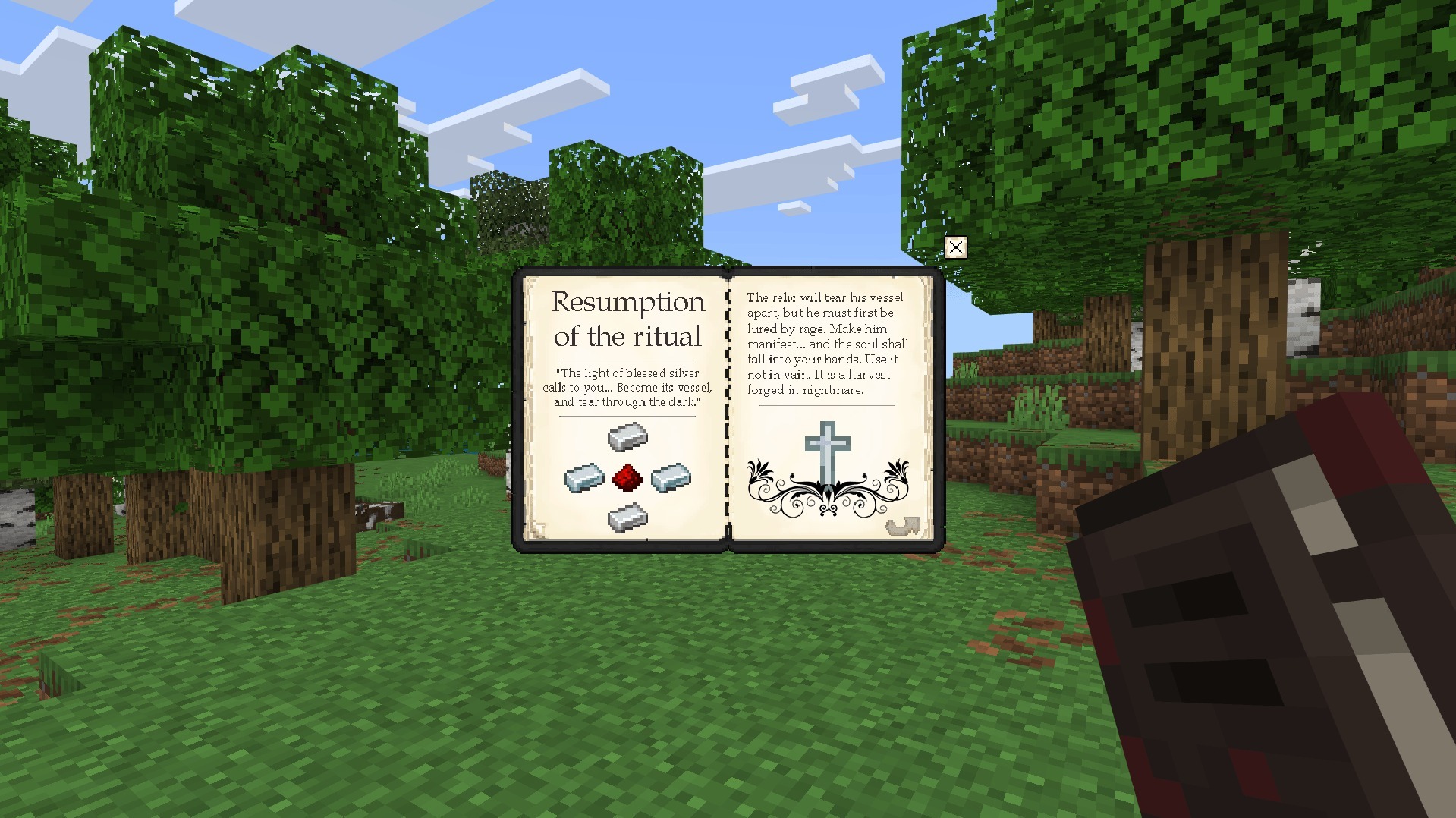 Evil Hunter Addon Screenshot 2 A custom book detailing a ritual recipe with silver and red items
