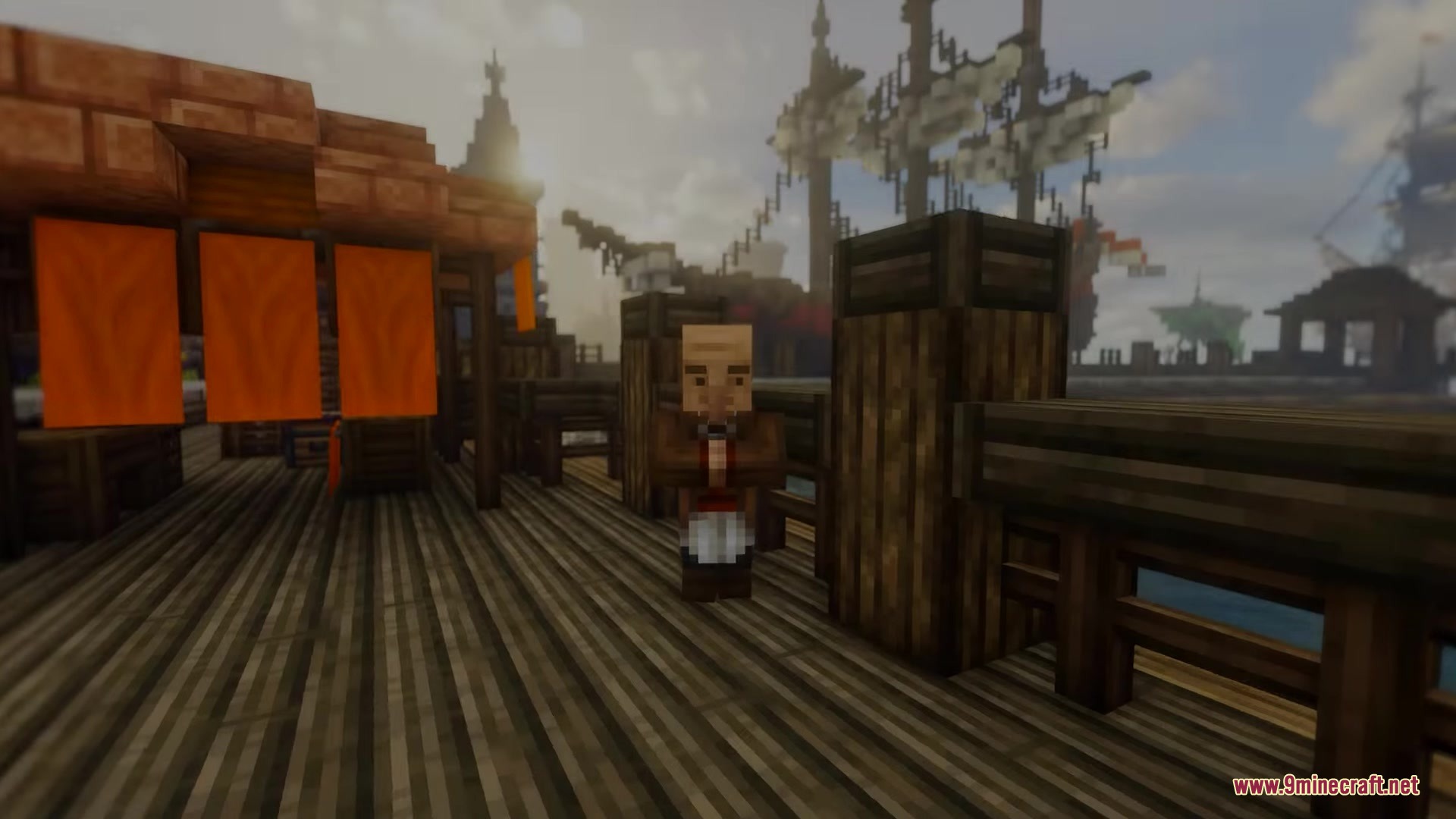 Excalibur Fresh Animations Patch Resource Pack Screenshot 9 Excalibur Fresh Animations Patch Resource Pack showing a villager on a wooden dock