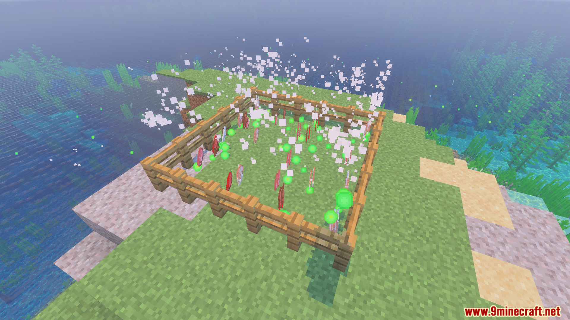 Extra XP Addon Screenshot 7 Extra XP Addon showing many green experience orbs and items from mobs