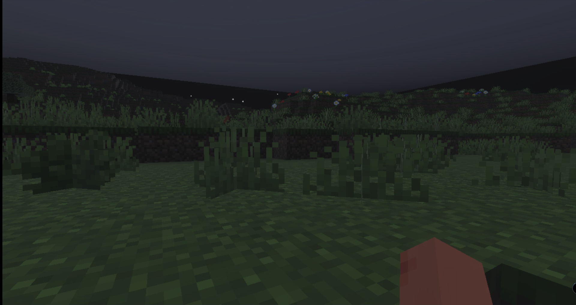 FPS Optimizer Boost Official Texture Pack Screenshot 3 Dark Minecraft night landscape with optimized grass textures and special biome fog