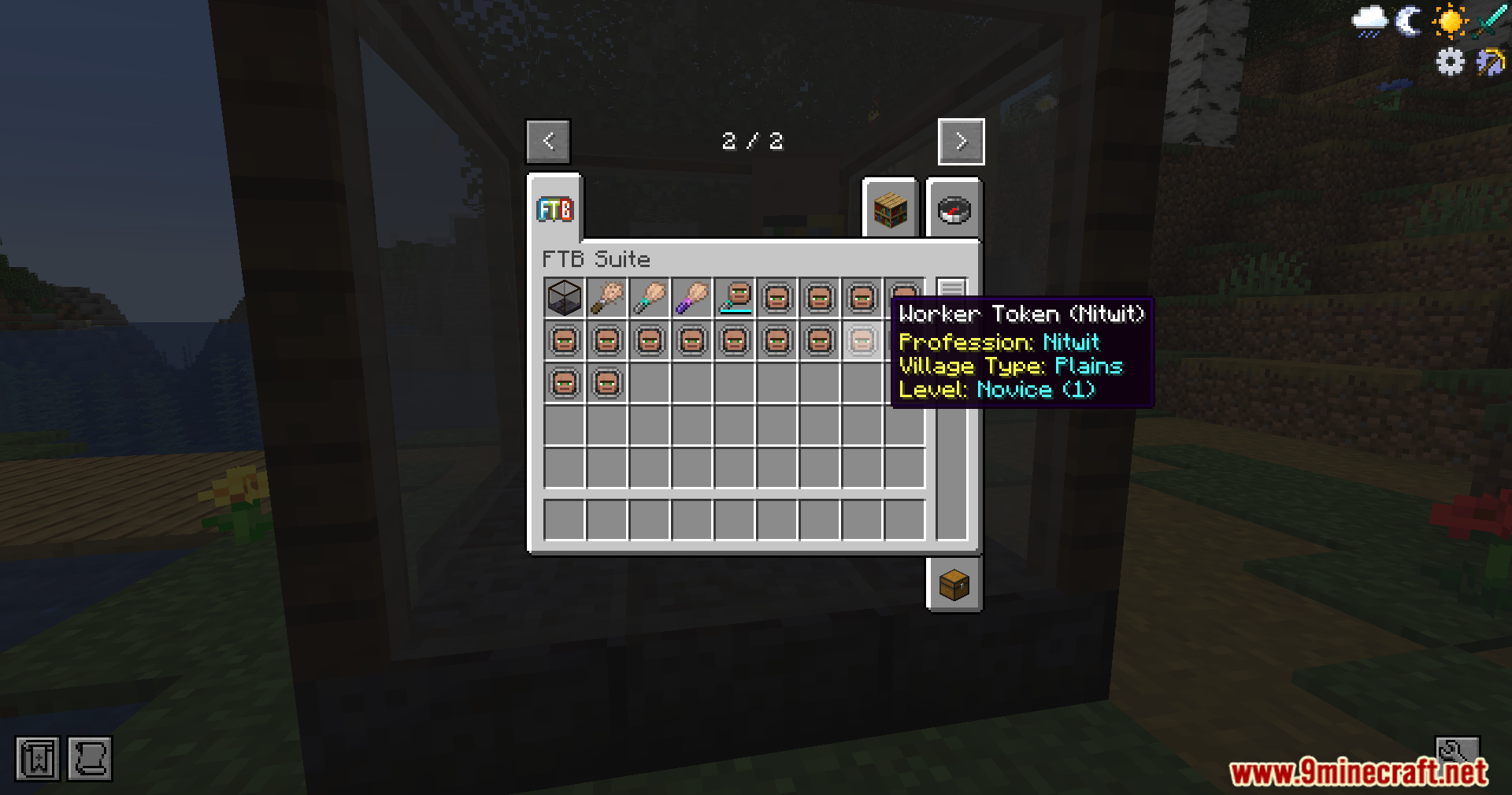 Inventory tooltip for a novice nitwit worker token in the FTB Suite