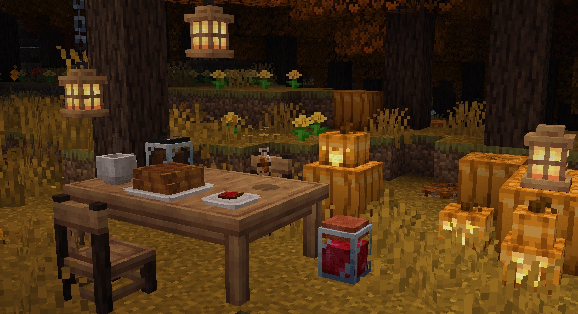 Fabulous Furniture Addon Screenshot 1 Fabulous Furniture Addon features outdoor autumn picnic area with table and lanterns