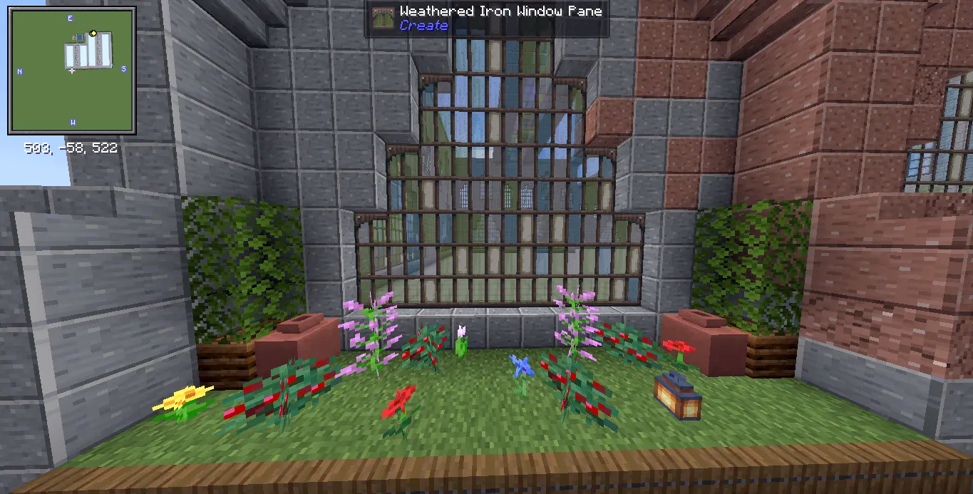 Factory Adg Schematic Screenshots 2 A garden with flowers and berry bushes in front of a large window