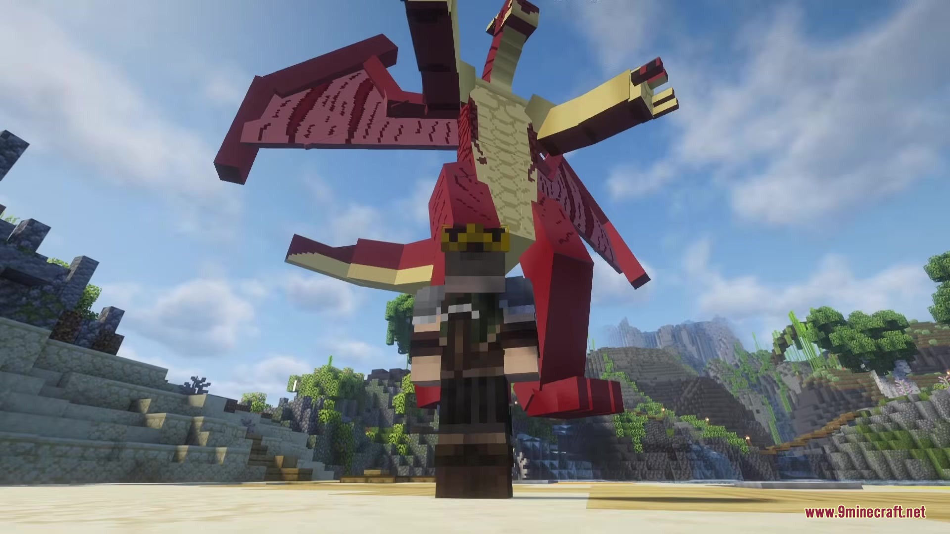 Fairy Mine Fairy Tail Mod Screenshot 2 A player character stands in front of a massive red dragon