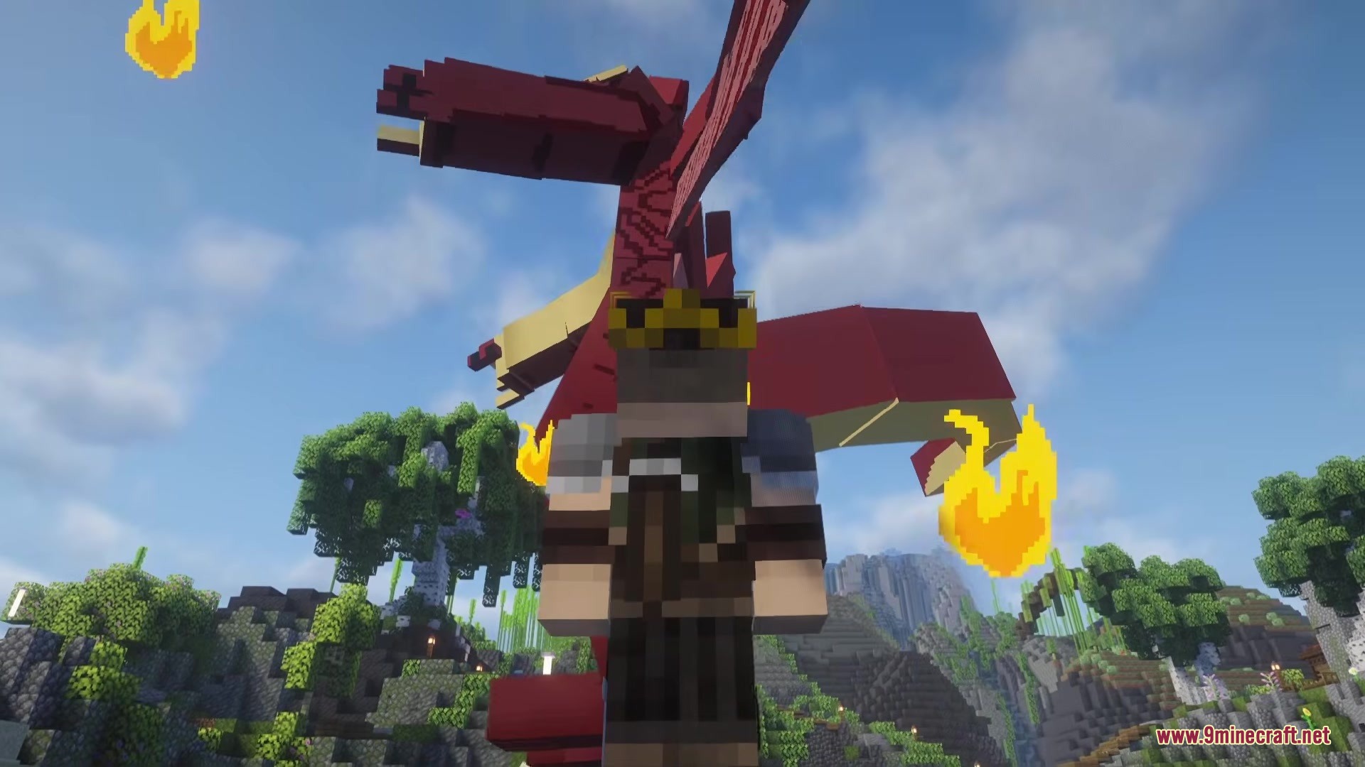 Fairy Mine Fairy Tail Mod Screenshot 4 A Minecraft player standing in front of a massive red dragon boss