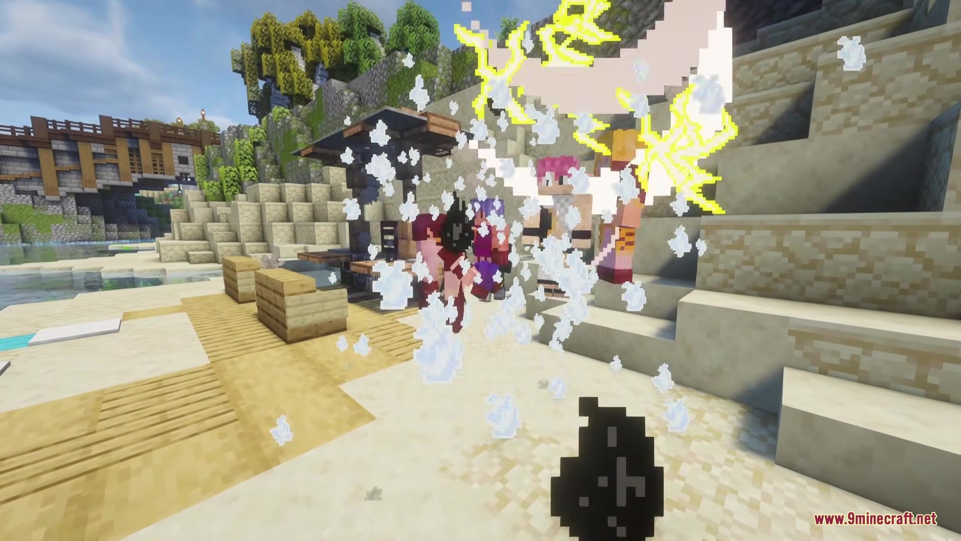 Fairy Mine Fairy Tail Mod Screenshot 6 A character casts a powerful lightning spell with white smoke and particle effects