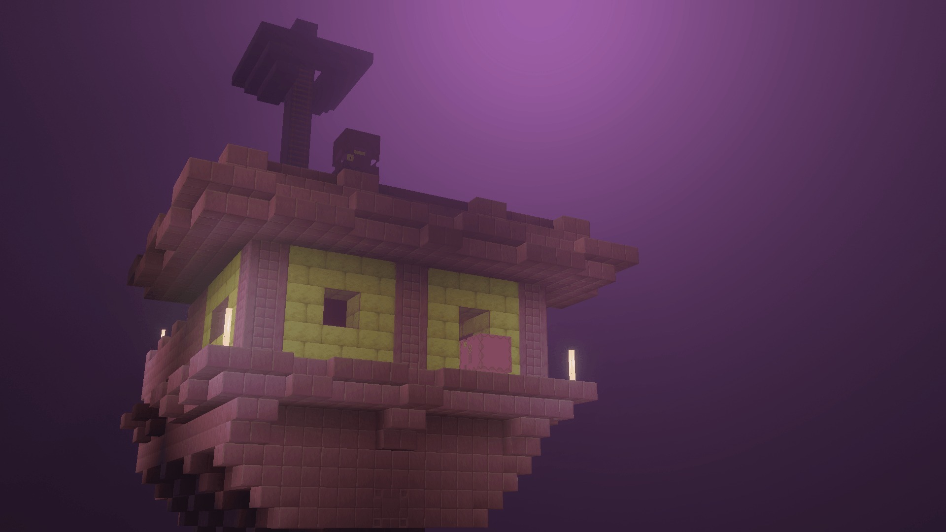 Faithful 64x Addon Screenshot 4 A detailed end ship floating in the purple sky of the end dimension