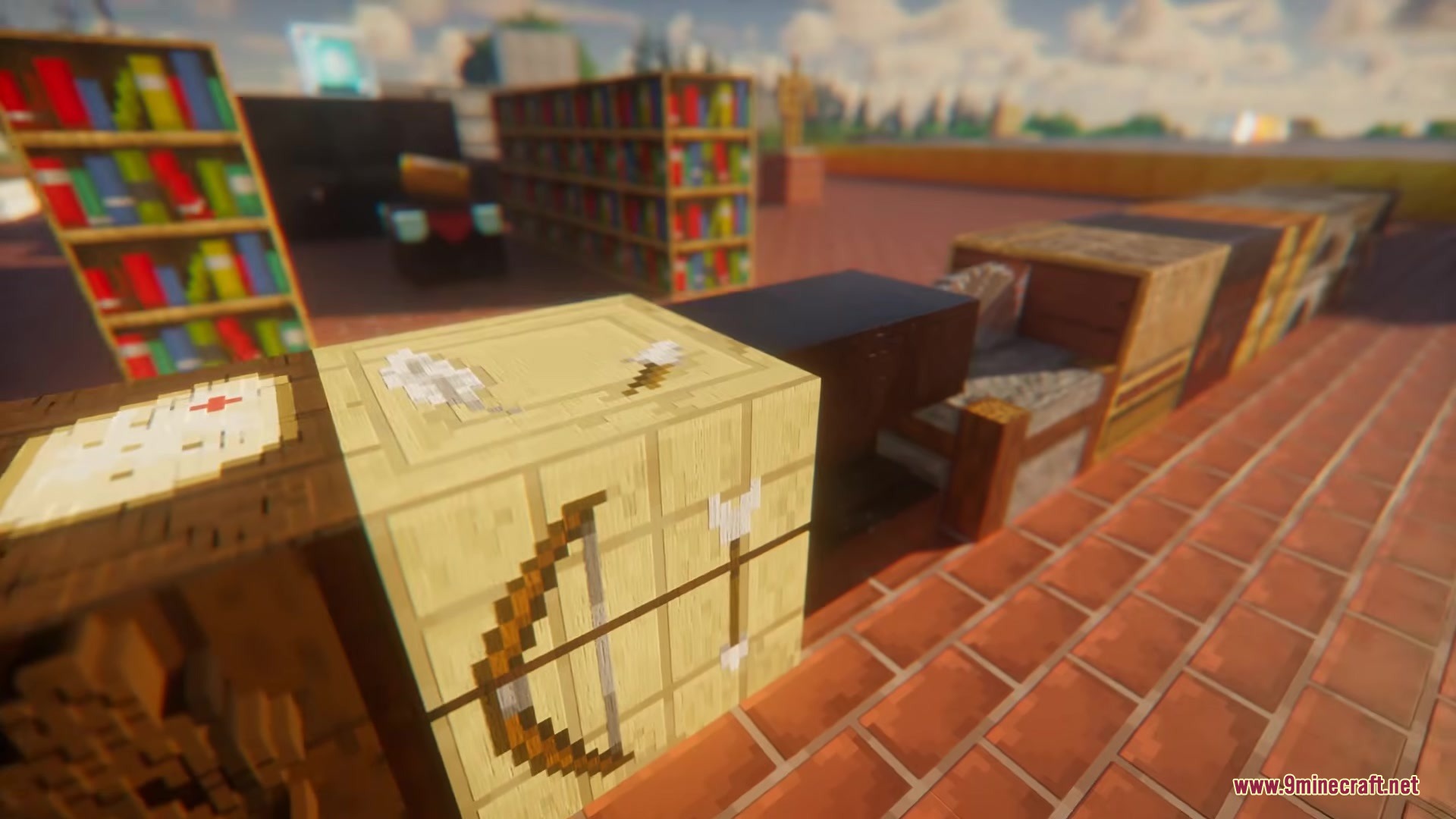 Faithful PBR 256x Resource Pack Screenshot 1 Detailed fletching table and cartography table blocks with realistic depth and lighting